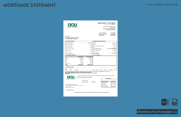 USA DCU Bank Hypothekenauszug in Word- und PDF-Formaten – Beispielvorschau